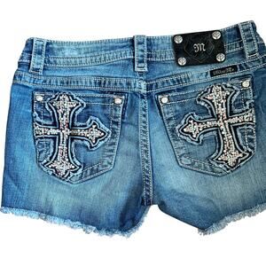 Miss Me studded rhinestone y2k crosses denim shorts women size 27